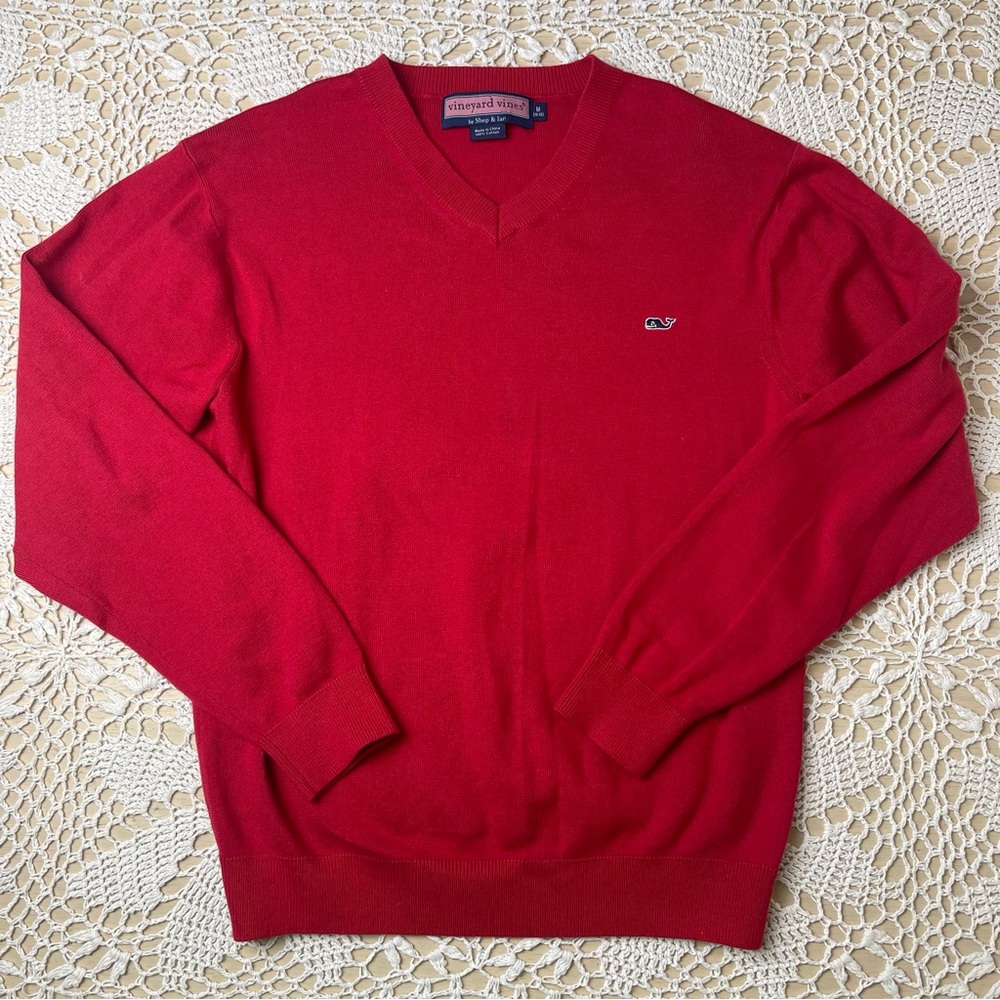 Vineyard Vines Boys M 10-12 Red V-Neck Knitted Classic Pullover Sweater